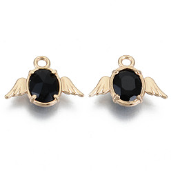 Черный Граненые подвески стекла, с выводами настроек ламелей из сплава, без кадмия, без никеля и без свинца, ангел, золотой свет, чёрные, 12x16x3 мм, отверстие : 1.6 мм