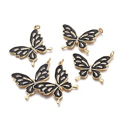 Черный Латунные микропаве прозрачные подвески с фианитом, с эмалью и кольцами для прыжков, бабочка, реальный 18 k позолоченный, чёрные, 38.5x35x2 мм, отверстие : 3 мм