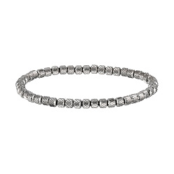 Нержавеющая Сталь Цвет 304 эластичные браслеты из нержавеющей стали для женщин и мужчин, рондель с диагональным узором, цвет нержавеющей стали, цвет нержавеющей стали, бусины : 4 мм диаметром, 6.77 дюйм (17.2 см)