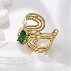 Настоящее золото 18K 304 из нержавеющей стали Манжета кольца для женщин, с кубического циркония, реальный 18 k позолоченный, 9.5x5.5 мм, внутренний диаметр: 18.5 мм