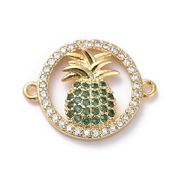 Золотой Соединители из латуни с микропаве и кубическим цирконием, кольцо и ананас, зелёные, золотые, 15x19x3 мм, отверстие : 1.2 мм
