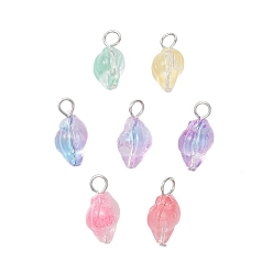 Платина Подвески из прозрачного стекла с распылителем краски, раковина, с железной петлей, разноцветные, платина, 21.5~22x10.5~11x10~11 мм, отверстие : 4x3.5 мм