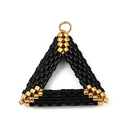 Черный Подвески-треугольники из стеклянного бисера ручной работы, с 304 петлей из нержавеющей стали, чёрные, 23.5x26.5x4.5 мм, отверстие : 2.5 мм