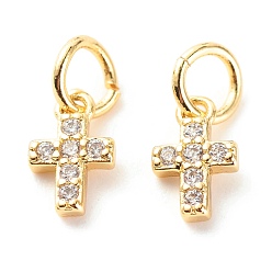 Real 18K Gold Plated Brass Micro Pave Clear Cubic Zirconia Pendants, Cadmium Free & Lead Free, Cross, Real 18K Gold Plated, 8x5x1.5mm, Hole: 3.5mm