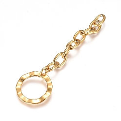 Golden 304 Stainless Steel Chain Extender, Cable Chain, with Pendants, Round Ring, Golden, 70mm, Link: 9x6x1.4mm