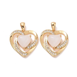 Real 18K Gold Plated Brass Micro Pave Cubic Zirconia Pendants, with Glass, Long-Lasting Plated, Cadmium Free & Lead Free, Heart, Real 18K Gold Plated, 17.5x17.5x6mm, Hole: 4x2mm