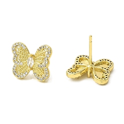 Real 18K Gold Plated Butterfly Brass Micro Pave Cubic Zirconia Stud Earrings, Long-Lasting Plated, Lead Free & Cadmium Free, Real 18K Gold Plated, 11.5x13.5mm
