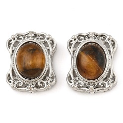 Тигровый глаз Естественные тигровые глазные многожильные звенья, прямоугольные, с латунными микро проложить кубических выводы циркония, стойки покрытие, без свинца и без кадмия, 21.5x17.5x10.5 мм, отверстие : 2 мм