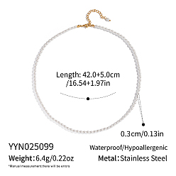Белый Ожерелья из бисера и жемчуга с 304 концами из нержавеющей стали для женщин, реальный 18 k позолоченный, белые, 16.54 дюйм (42 см)
