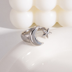 Нержавеющая Сталь Цвет Кольца-манжеты из нержавеющей стали для женщин, Луна и звезды, цвет нержавеющей стали, звезды: 8.9 мм длиной, Луна: 17.4мм длиной, внутренний диаметр: 19.2 мм