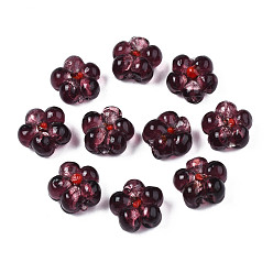 Темно-Красный Ручная серебряная фольга стеклянные бусины Lampwork, цветок, темно-красный, 14~14.5x14.5~15x8~9 мм, отверстие : 1.4~1.6 мм