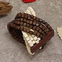 Кокосово-Коричневый Деревянные эластичные браслеты в стиле богемы и этнического стиля для женщин, кокосового коричневый, внутренний диаметр: 2-1/8~2-1/2 дюйм (5.3~6.2 см)