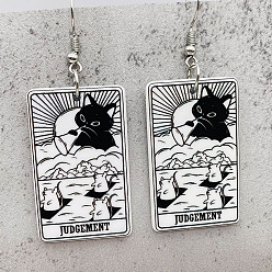 Черный Акриловые серьги-подвески с мультяшной тематикой, прямоугольник с рисунком в форме кошки, платина, чёрные, 62 мм