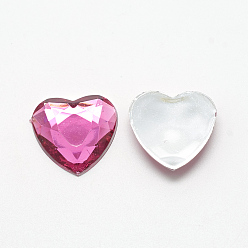 Camellia Acrylic Rhinestone Flat Back Cabochons, Faceted, Bottom Silver Plated, Heart, Camellia, 25x25x4.5~4.8mm