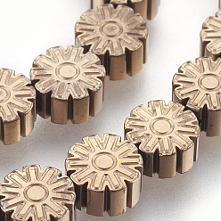 (252) Цвет внутри: морской / фиолетовый на подкладке Гальваническая немагнитная синтетическая гематитовая нить, цветок, античная бронза покрытие, 6.5x3 мм, отверстие : 1 мм, около 61 шт / нитка, 15.7 дюйм (40 см)