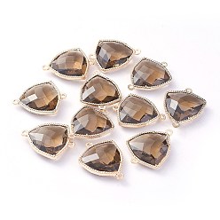 Светло-серый Соединители стеклянные ссылки, с фурнитурой Berzel с открытой спиной из экологически чистого сплава, граненые, треугольные, золотой свет, светло-серый, 24x19x7 мм, отверстие : 1.5 мм