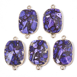 Indigo Assembled Bronzite and Synthetic Imperial Jasper Links connectors, with Light Gold Plated Brass Edge and Iron Loops, Rounded Rectangle
, Indigo, 40~41x22~23x10~11mm, Hole: 2.5mm