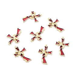 Golden Alloy Enamel Pendants, Cross with Skeleton, Golden, 37x23x3mm, Hole: 1.6mm