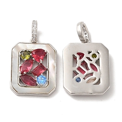 Платина Латунные микро проложить кубического циркония подвески, без кадмия, без никеля и без свинца, с красочными горный хрусталь, прямоугольник амулеты, платина, 22.5x17x4 мм, отверстие : 3.9x5 мм