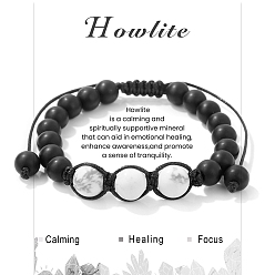 Говлит Регулируемые браслеты из плетеных бусин из натурального говлита и 10 мм из матового натурального драгоценного камня для женщин и мужчин, внутренний диаметр: 8 дюйм (2-3/8 см)