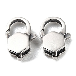 Antique Silver 925 Thailand Sterling Silver Lobster Claw Clasps, Hexagon, Antique Silver, 11x7x3mm, Hole: 1.2mm