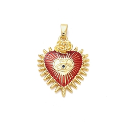 Красный Латунные микро проложить кубического циркония подвески, без кадмия, без никеля и без свинца, сердце с сглаза, с эмалью, реальный 18 k позолоченный, красные, 25.5x20.5x4 мм, отверстие : 5x3 мм