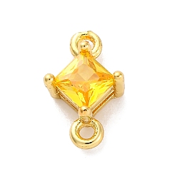 Золотистый Подвески-коннекторы из латуни с кубическим цирконием в форме ромба, стойки покрытие, реальный 18 k позолоченный, долговечный, без свинца и без кадмия, золотые, 10.5x7x4 мм, отверстие : 1.2 мм