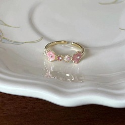 Pink Кольца-манжеты из сплава с эмалью и стразами для женщин., цветок, золотые, розовые, внутренний диаметр: регулируемый