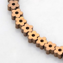 Copper Plated Electroplate Non-magnetic Synthetic Hematite Beads Strands, Flower/Plum Blossom, Copper Plated, 4x4x2mm, Hole: 1mm, about 117pcs/strand, 15.7 inch