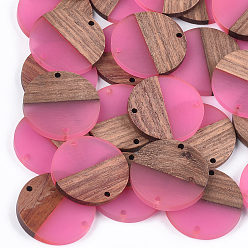 Ярко-Розовый Соединители из смолы и ореха, плоско-круглые, ярко-розовый, 28.5x3.5~4 мм, отверстие : 1.8 мм