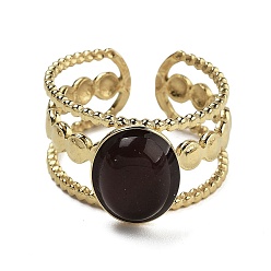 Аметист Овальные кольца на палец с натуральным аметистом, ионное покрытие (ip) 304 манжеты из нержавеющей стали для женщин, овальный : 11.5x9.5 mm, регулируемый, 6 шт / комплект