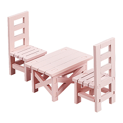 Pink Tables and Chairs Wood Miniature Ornaments, Micro Landscape Home Dollhouse Accessories, Pretending Prop Decorations, Pink, 58.5x90x50mm