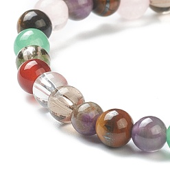 Mixed Stone Natural Mixed Wealth Stone Beaded Stretch Bracelets, Round, Beads: 6~6.5mm, Inner Diameter: 2-1/4 inch(5.55cm)