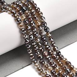 Седло Коричневый Гальванические нити круглых бусин из натурального агата, окрашенная и подогревом, граненый (128 граней), седло коричневый, 6 мм, отверстие : 1.2 мм, около 63 шт / нитка, 15.16 дюйм (38.5 см)