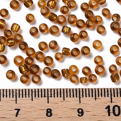 Dark Goldenrod 8/0 Glass Seed Beads, Silver Lined Round Hole, Round, Dark Goldenrod, 3mm, Hole: 1mm, about 10000 beads/pound