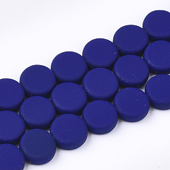 Dark Blue Spray Painted Non-magnetic Synthetic Hematite Beads Strands, Flat Round, Dark Blue, 8x3mm, Hole: 1mm, about 48pcs/strand, 15.7 inch