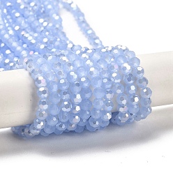 Cornflower Blue Imitation Jade Glass Beads Stands, AB Colors, Faceted, Round, Cornflower Blue, 4.5x4mm, Hole: 1mm, about 94~95pcs/strand, 13.90~14.02 inch(35.3~35.6cm)