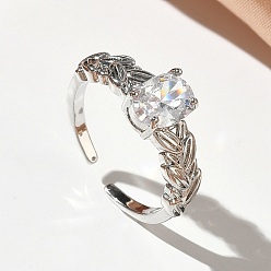 Платина Открытые кольца манжеты из латуни с микропаве и кубическим цирконием, без кадмия и без свинца, стойки покрытие, долговечный, платина, 8 мм, внутренний диаметр: 16 мм