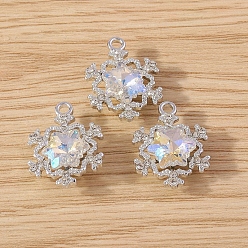 Clear Snowflake Alloy Rhinestone Pendnats, with Glass, Clear, 19x17mm, 10pcs/set