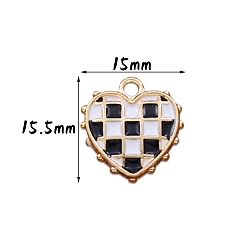Черный День Святого Валентина тема, Подвески из эмали и сплава, золотые, сердце с рисунком тартана, чёрные, 15.5x15 мм