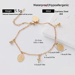 Virgin 304 Stainless Steel Charm Anklets for Women, Golden, Virgin, 9-1/8 inch(230mm)