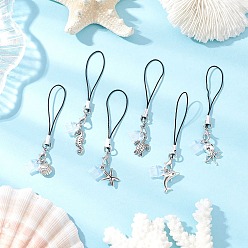 Mixed Shapes Ремешки для мобильных телефонов из сплава с морской тематикой, с петлей пуповины, старинное серебро и платина, разнообразные, 76~87 мм, 6 шт / комплект