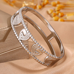 Silver 304 Stainless Steel Heart Wave Cutout Hinged Cuff Bangles for Women, Silver, Inner Diameter: 2.36x1.97 inch(6x5cm)
