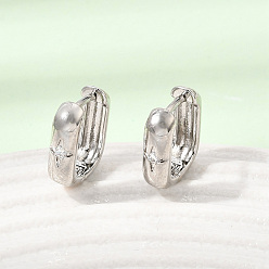 Platinum Brass Micro Pave Cubic Zirconia Hoop Earrings, Rectangle with Star, Cadmium Free & Lead Free, Rack Plating, Long-Lasting Plated, Platinum, 14x12x4mm