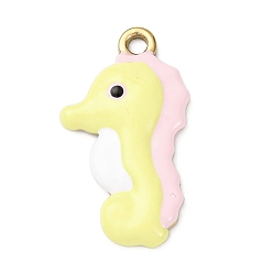 Sea Horse 304 подвески из нержавеющей стали, с эмалью, океанские темы, реальный 18 k позолоченный, ионное покрытие (ip), без кадмия, без никеля и без свинца, морской конек, 25.5x14.5x3 мм, отверстие : 2.2 мм