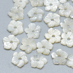 Seashell Color Natural White Shell Beads, Mother of Pearl Shell Beads, Flower, Seashell Color, 6x6.5x2mm, Hole: 1mm