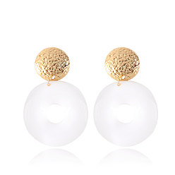 White Alloy Dangle Earrings, with Resin, Golden, White, 60x40mm