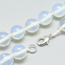 Opalite Opalite Beaded Necklaces, with Alloy Lobster Clasps, Round, 18.8 inch~19.2  inch(48~49cm), Round: 10mm