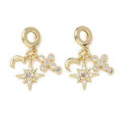 Настоящее золото 16K Подвески из латуни с прозрачными кубическими циркониями в европейском стиле., морские животные луна солнце крест большие отверстия подвески, реальный 16 k позолоченный, реальный 16 k позолоченный, 33 мм, отверстие : 5 мм, Кулон : 11~18x6~14x2~2.5 мм