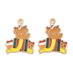 Олень Новогодняя тема сплава эмали подвески, без кадмия и без свинца, золотой свет, олень, 24x19x1.5 мм, отверстие : 1.6 мм
